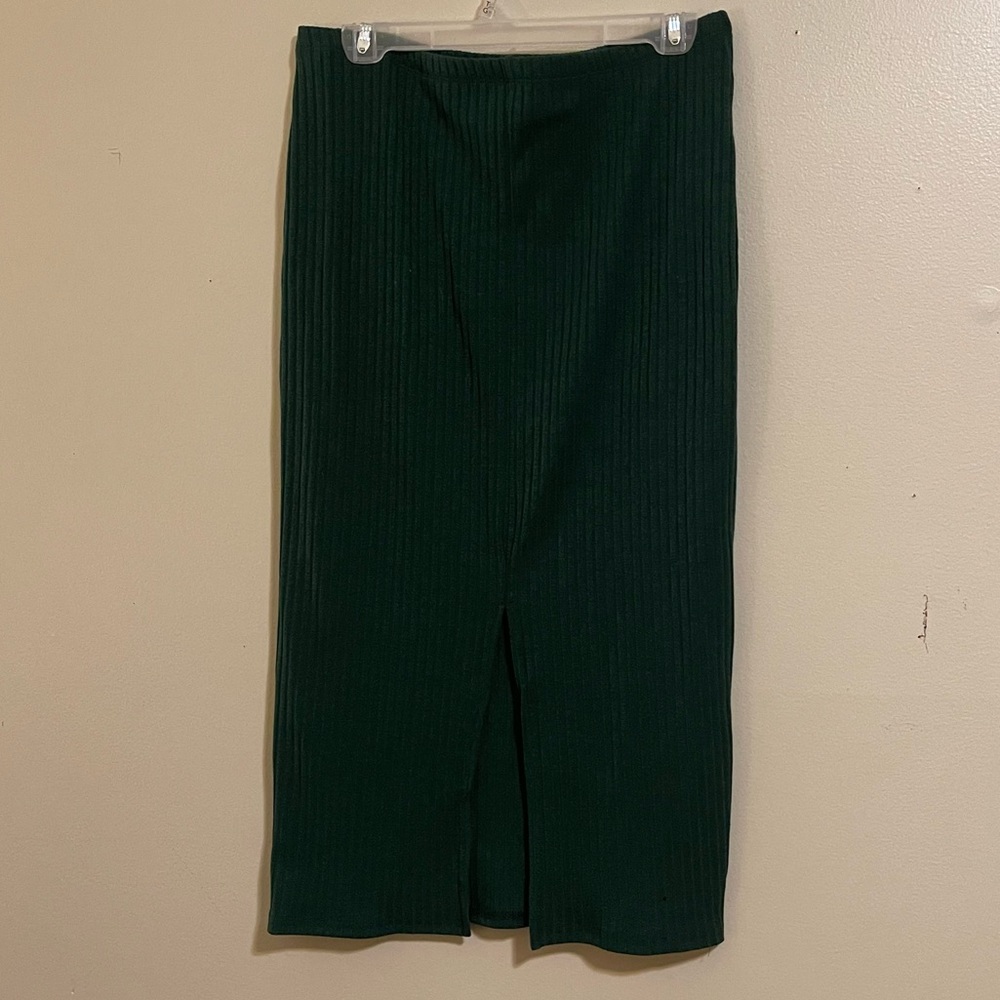 H&M Dark Green Ribbed Bodycon Skirt XL